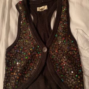 Brown sequin sweater vest